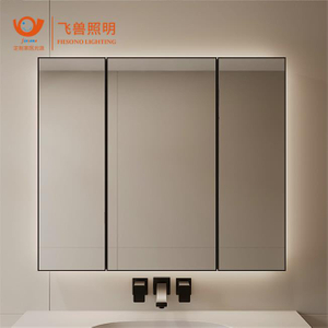 Mueble de pared de aluminio con espejo para baño, estantes ajustables de 3 puertas y luz LED sobre el inodoro