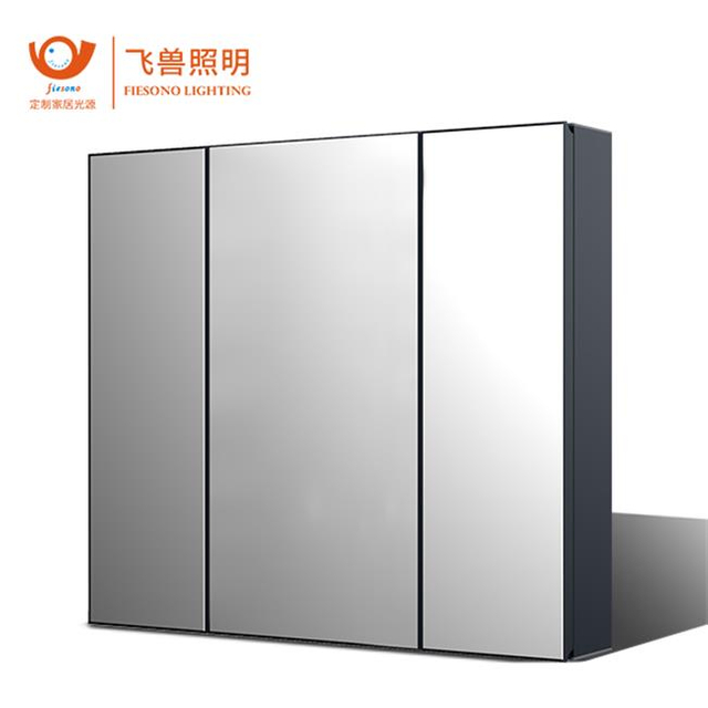 Mueble de baño con espejo totalmente de aluminio personalizable Fiesono, puertas de vidrio y luz LED: opciones de puerta simple, doble o triple